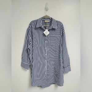 Papinelle Blue and White Striped Button-Down Shirt